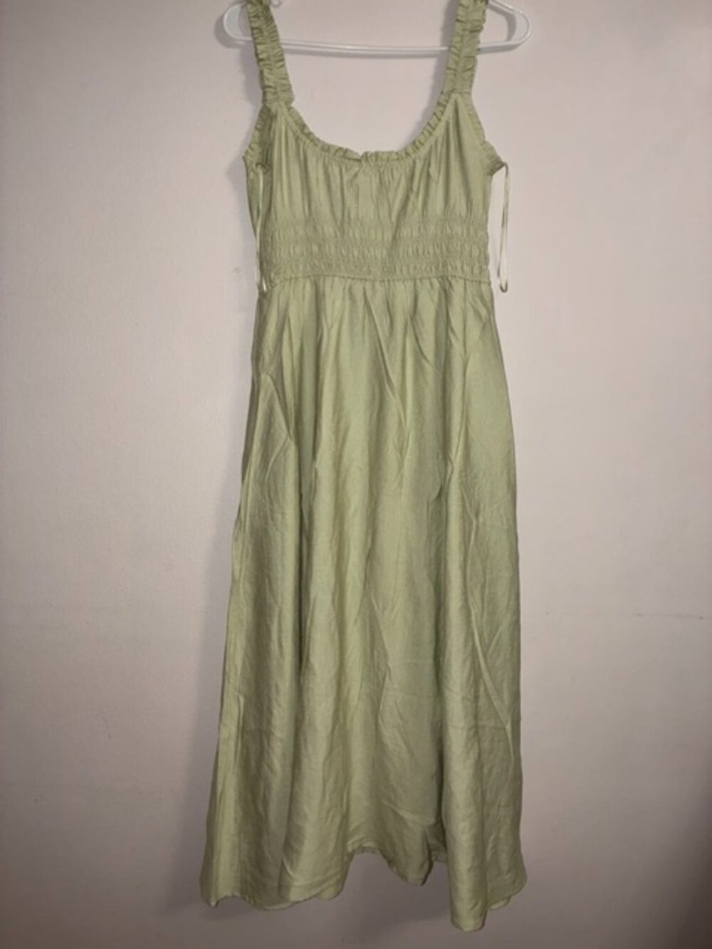 Women's Sage Green Smocked Waist Maxi Dress with Ruffle Straps - Picture 4 of 5